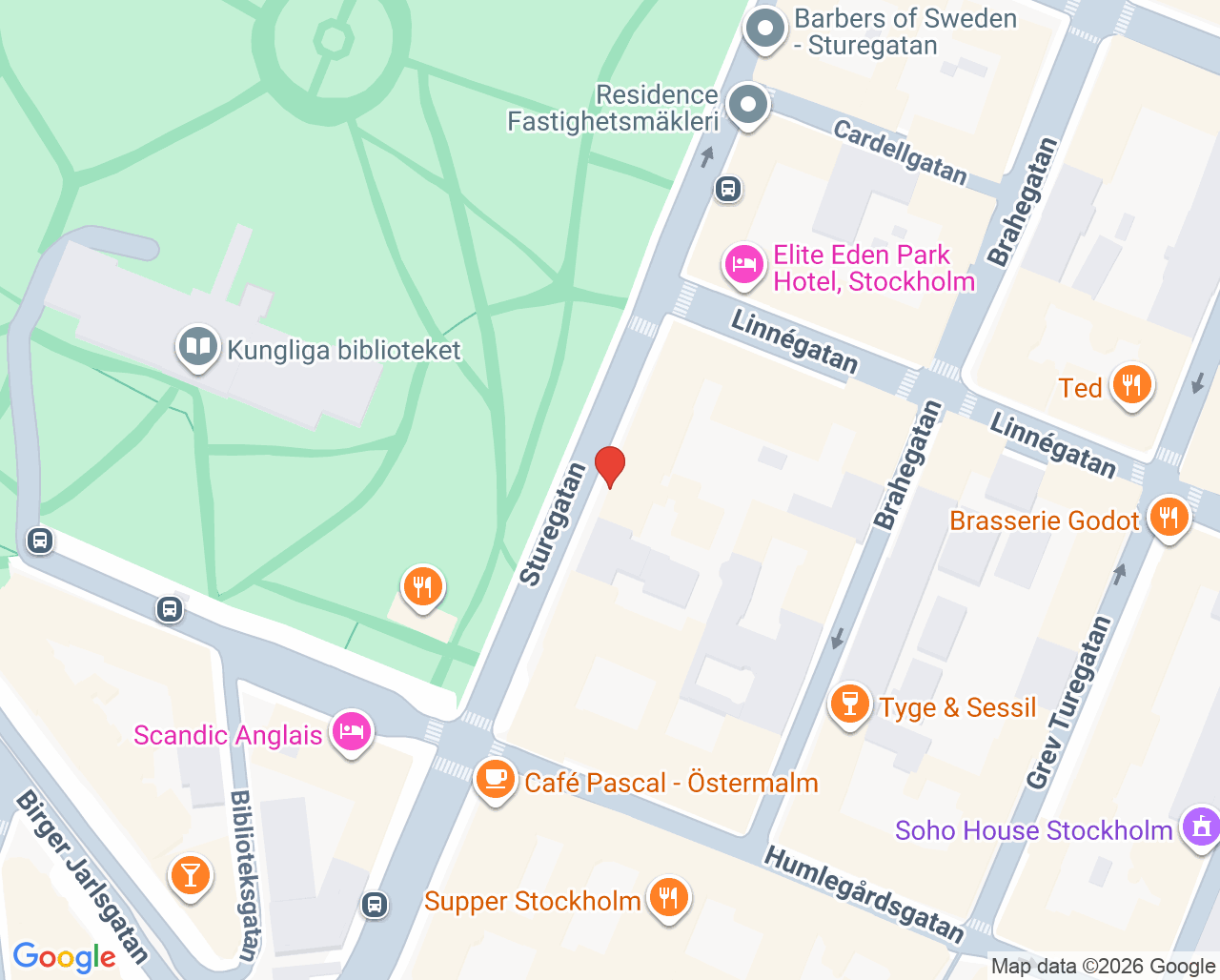 Karta till Humlegårdstandläkarna Anna Wraxe, Östermalm