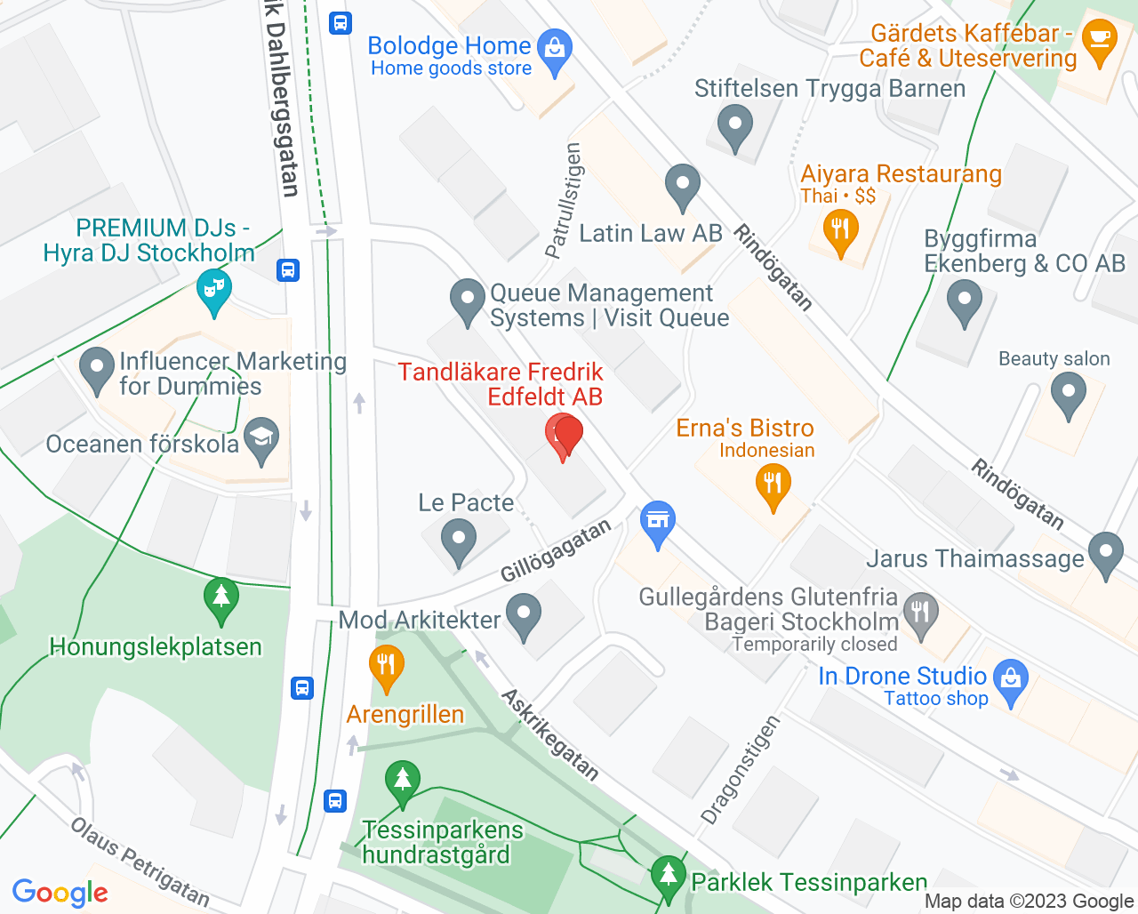 Karta till Praktikertjänst Dina Tandläkare, Stockholm