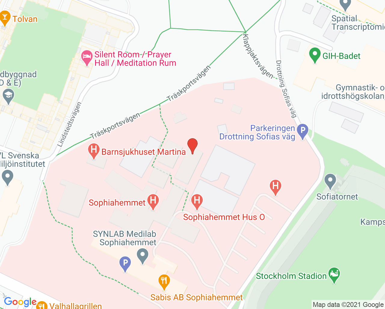 Karta till Öronkliniken Sophiahemmet, Östermalm