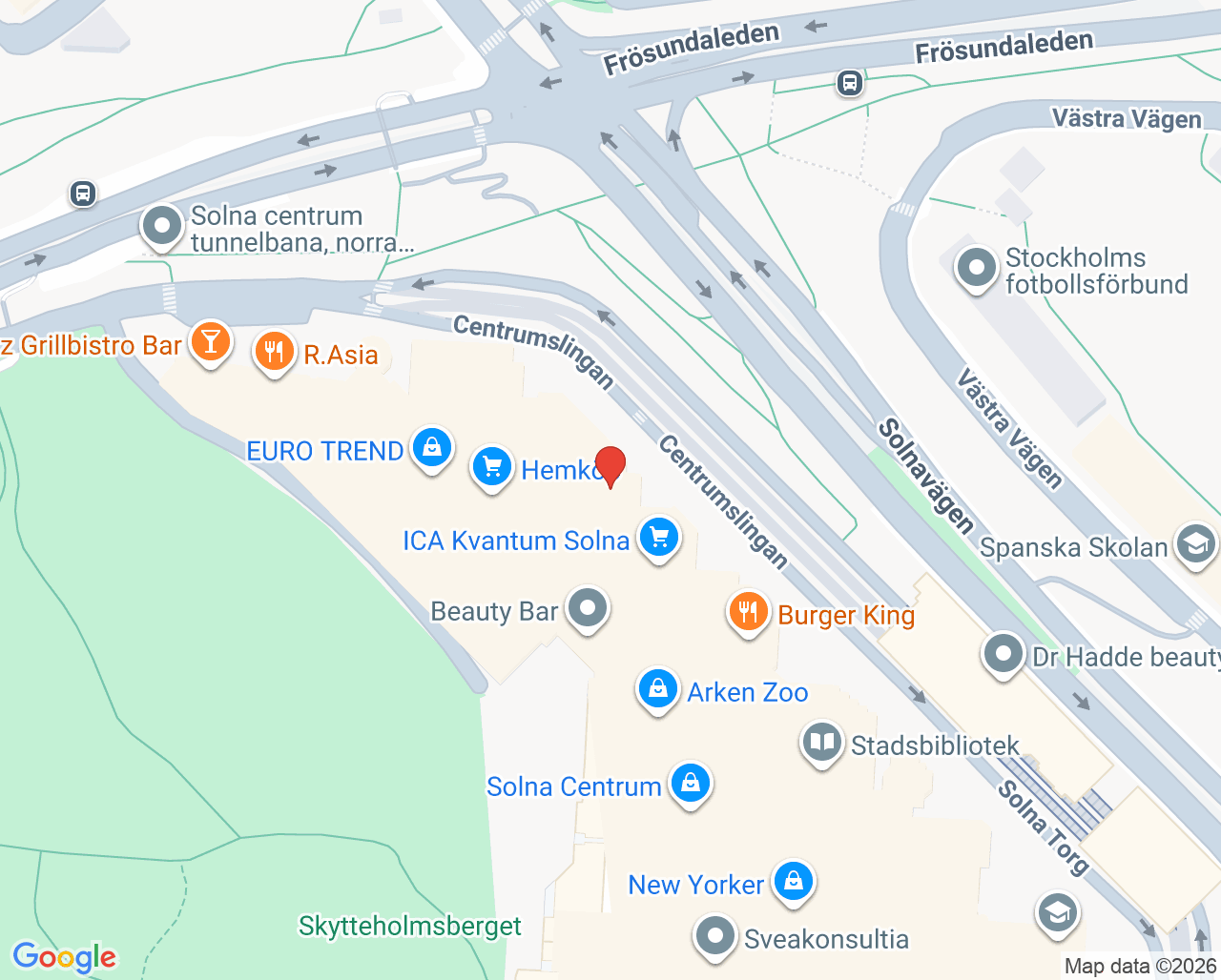 Karta till Capio Gynekologi Solna kirurgi