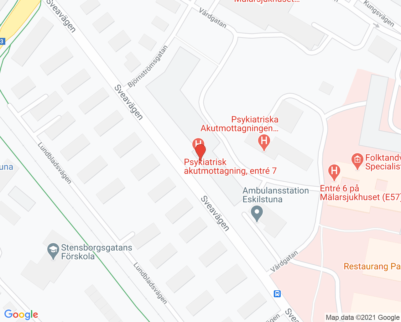 Karta till Mottagningen för kognitiv medicin och geriatrik Mälarsjukhuset, Eskilstuna