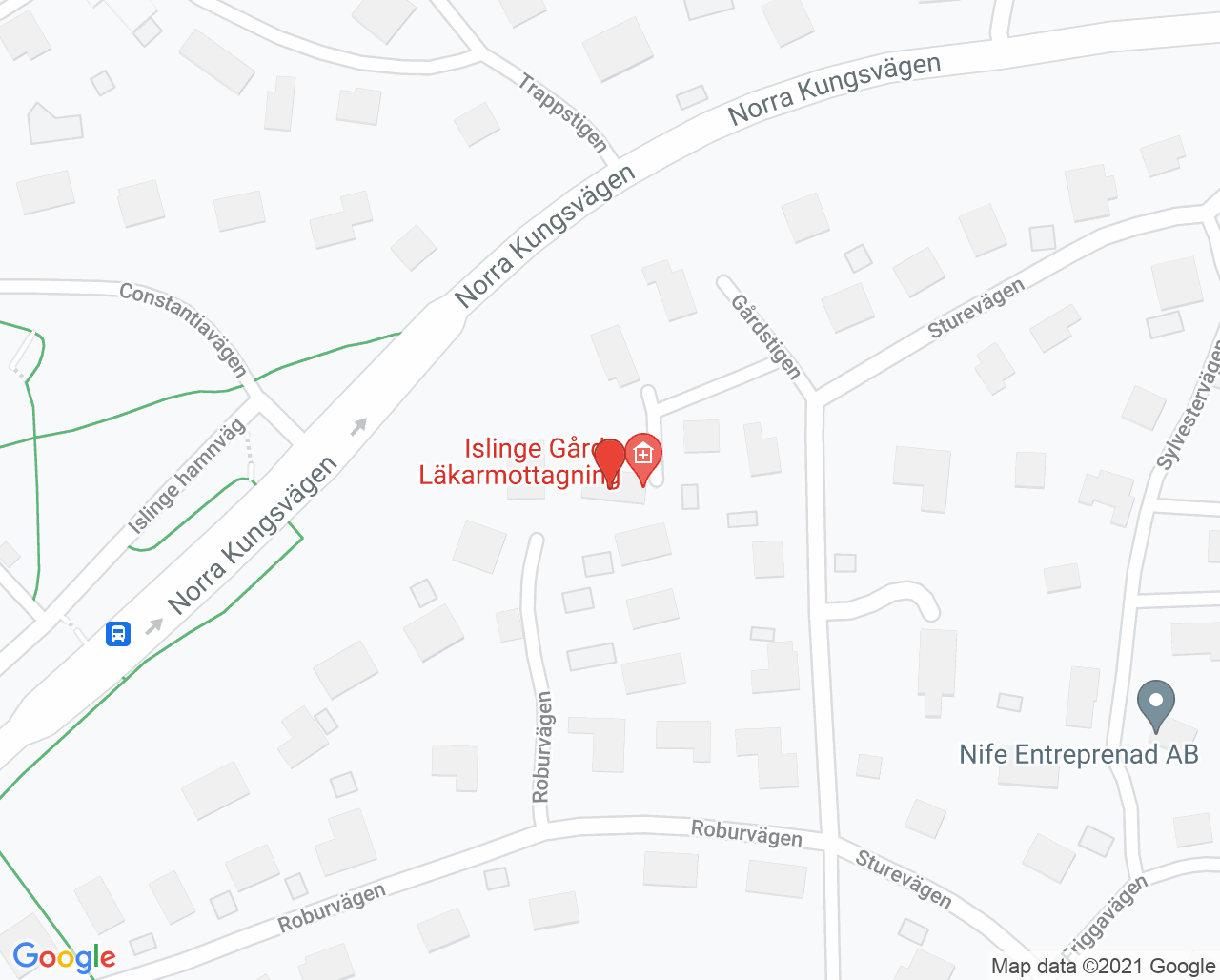 Karta till Islinge Gårdsläkarmottagning Anne-Marie Ricksten, Lidingö