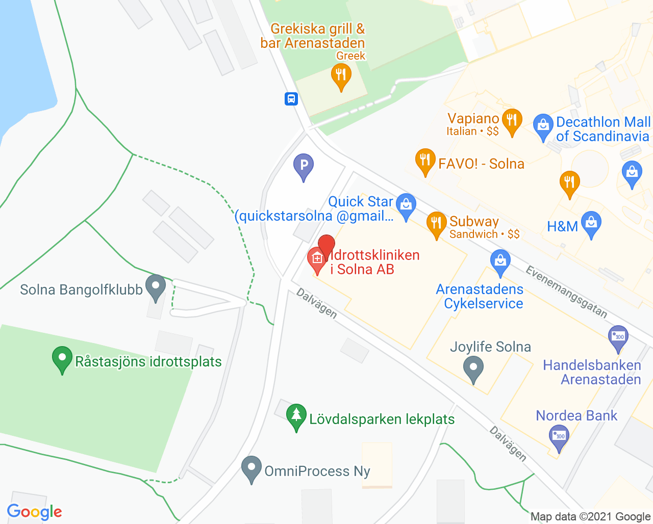 Karta till Idrottskliniken Rehab - Richard Builtjes, Solna