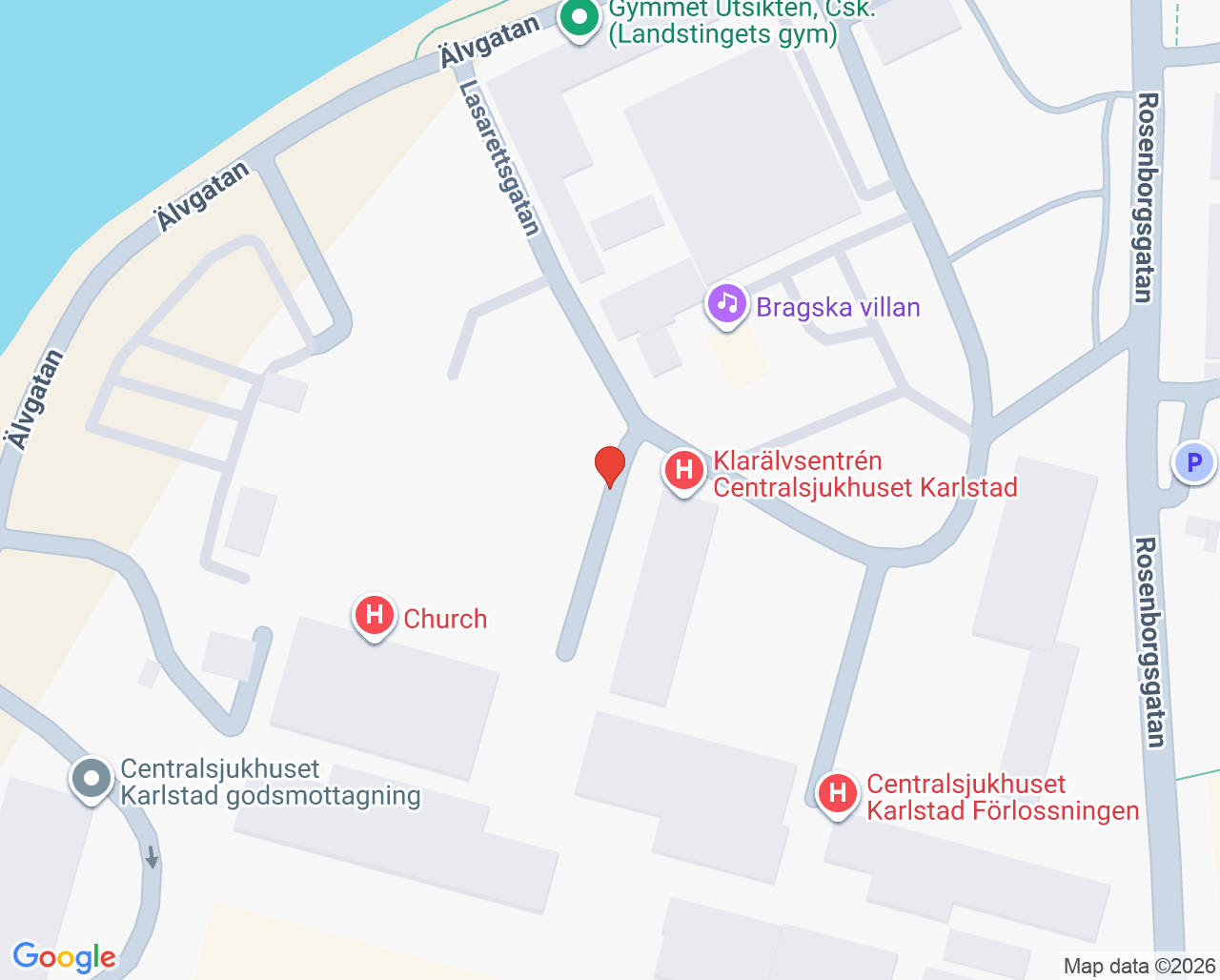 Karta till Mottagning rehabilitering komplexa tillstånd, Centralsjukhuset Karlstad