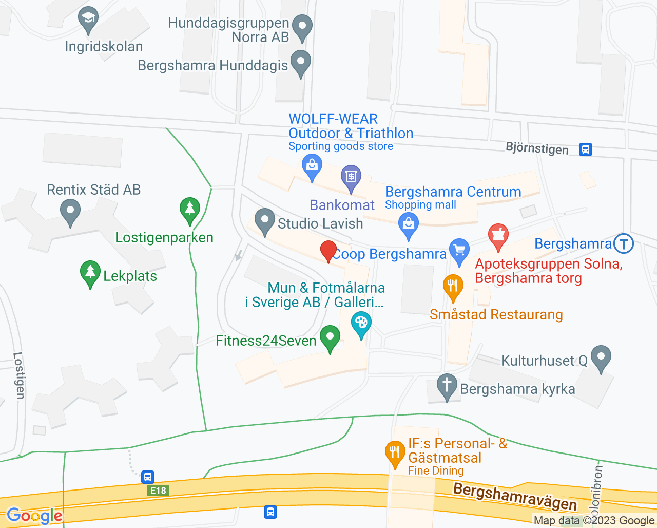 Karta till Bergshamratandläkarna Maria Mustonen, Solna