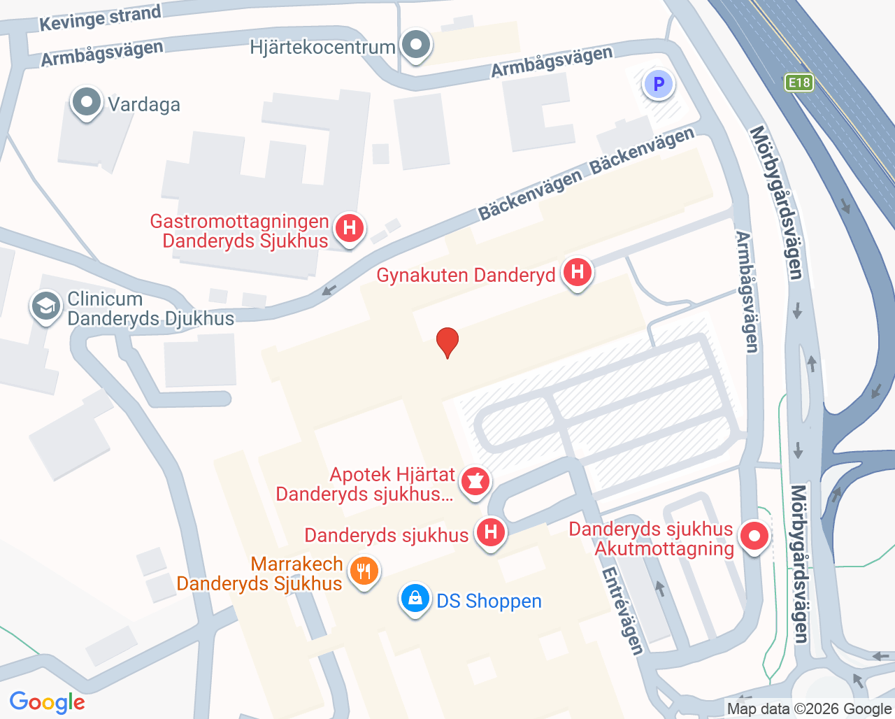Karta till Abortmottagning - Mottagning Väst, Gynekologisk mottagning DS, Kvinnosjukvård och förlossning, Danderyds sjukhus