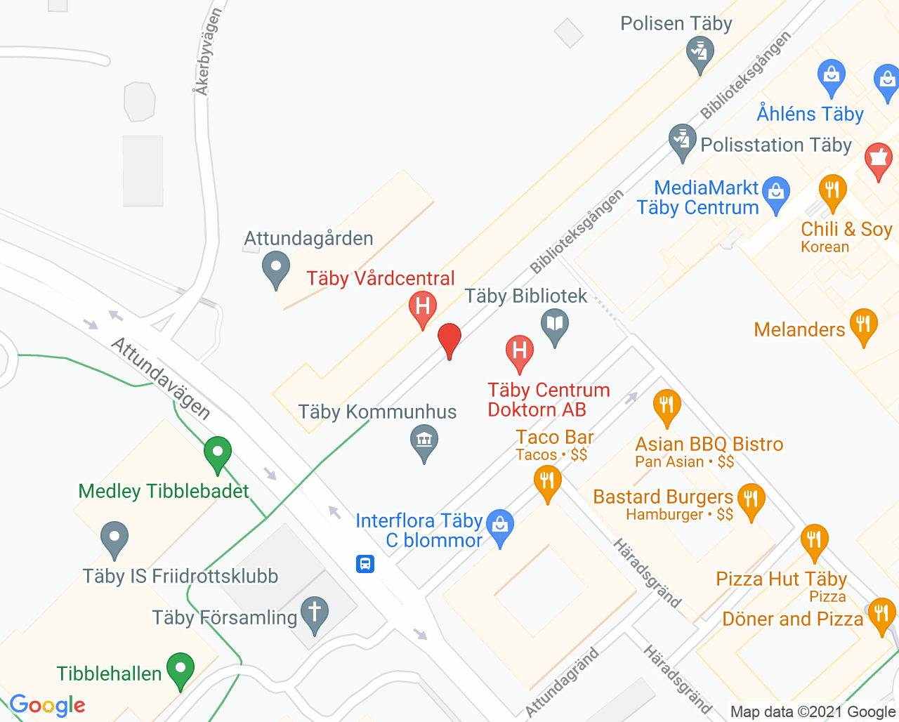 Karta till Täby Centrum Fysioterapi - Olsson Specialiserad fysioterapi
