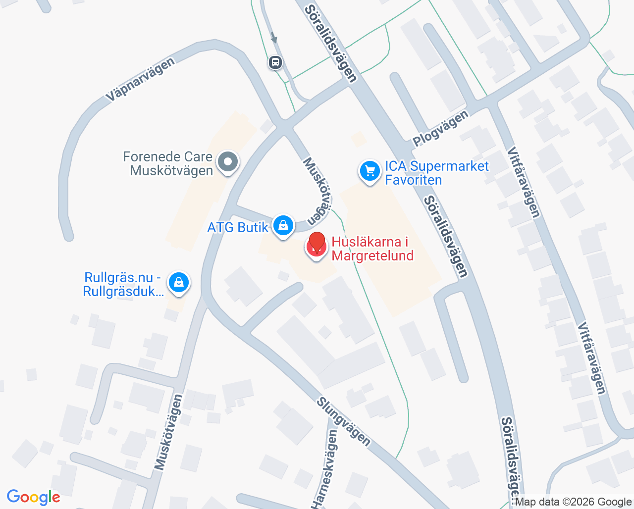 Karta till Närlaboratorium Margretelund, Karolinska Universitetssjukhuset