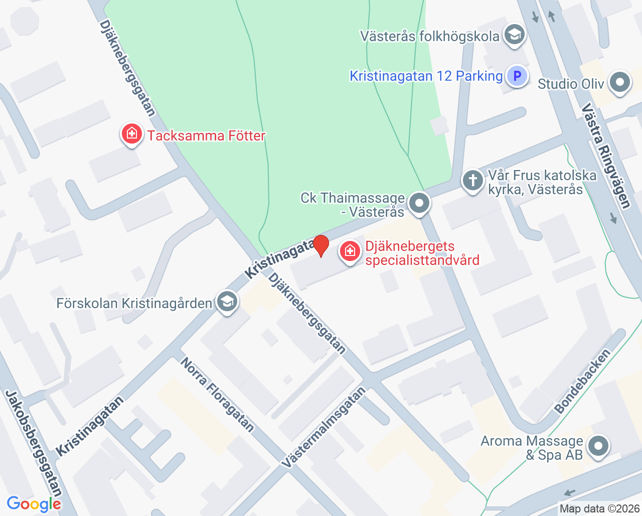 Karta till Djäknebergets Specialisttandvård, Västerås
