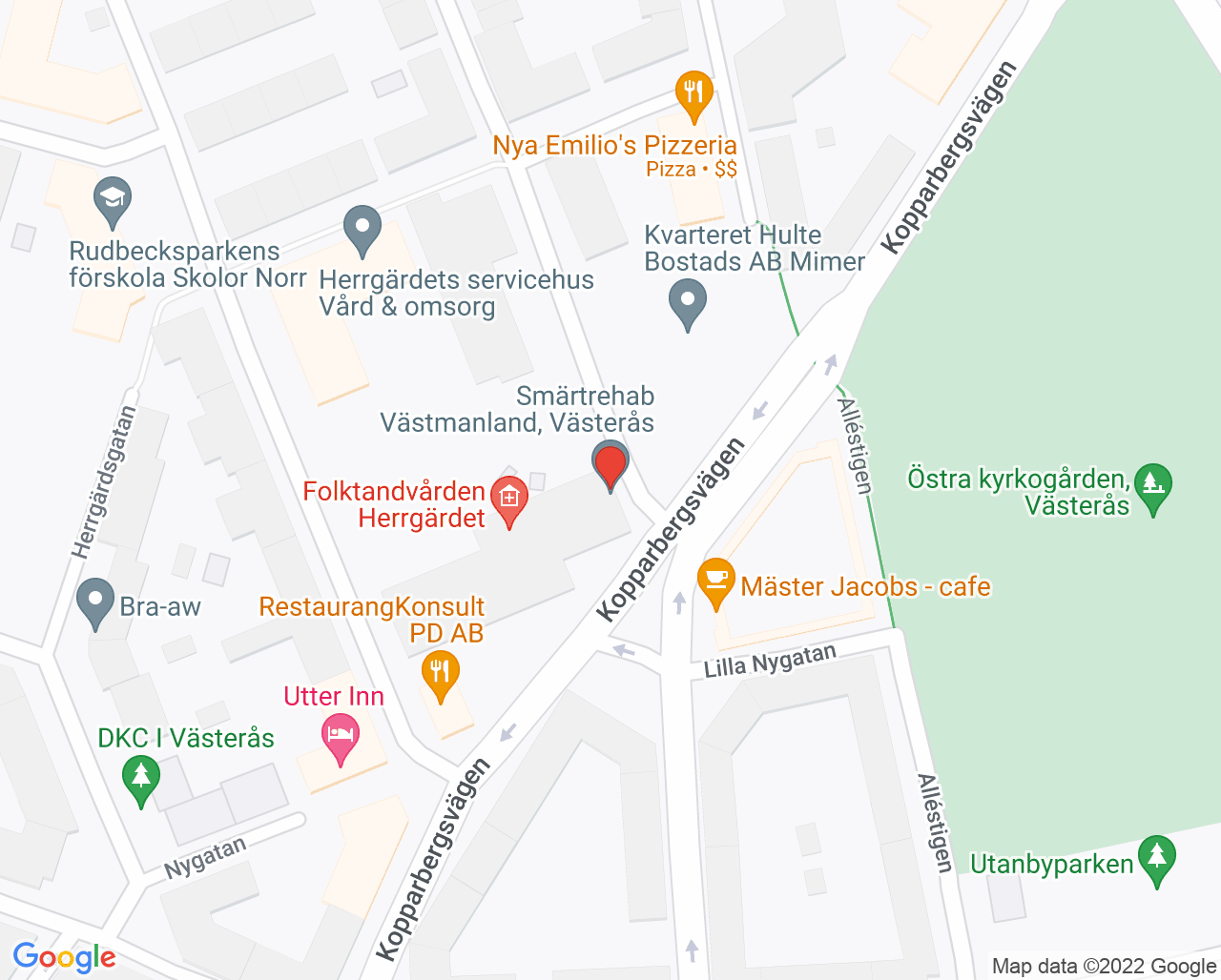 Karta till Herrgärdet vaccinationsmottagning, Västerås