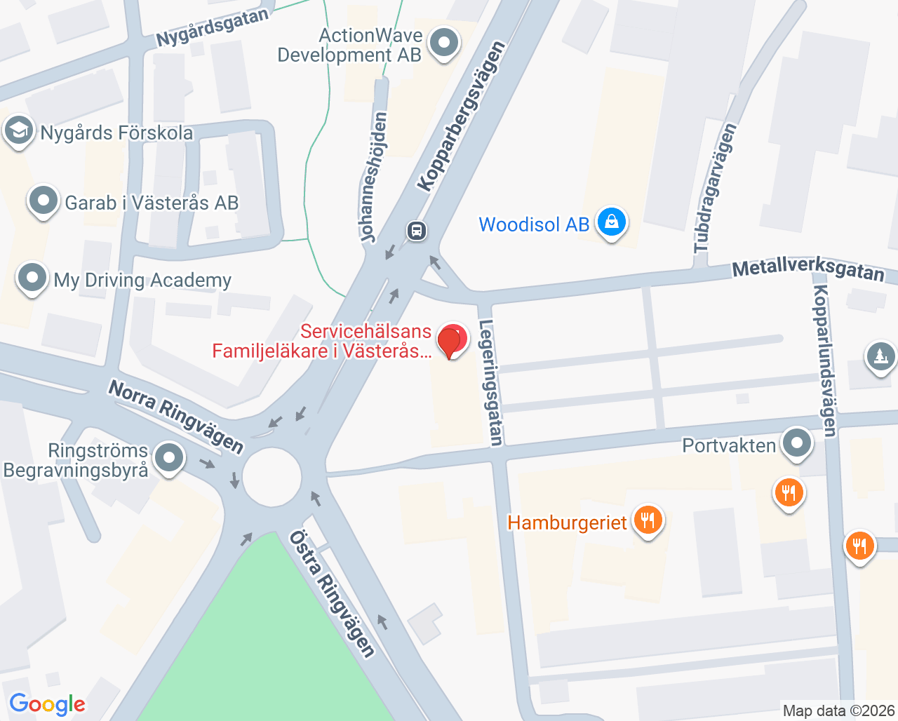 Karta till Rygg- & Idrottsskademottagningen i Västerås AB