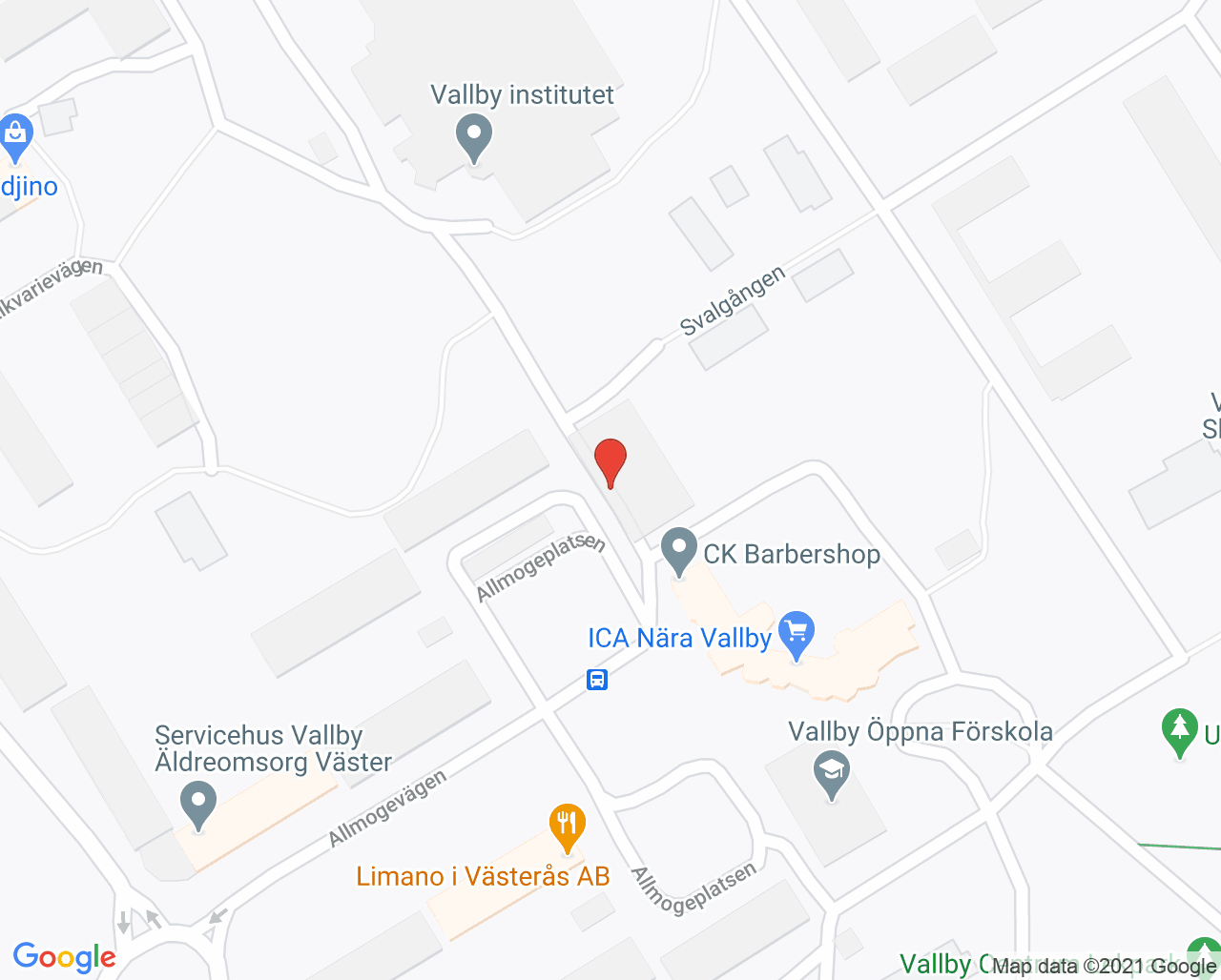 Karta till Capio Vallby vaccinationsmottagning, Västerås