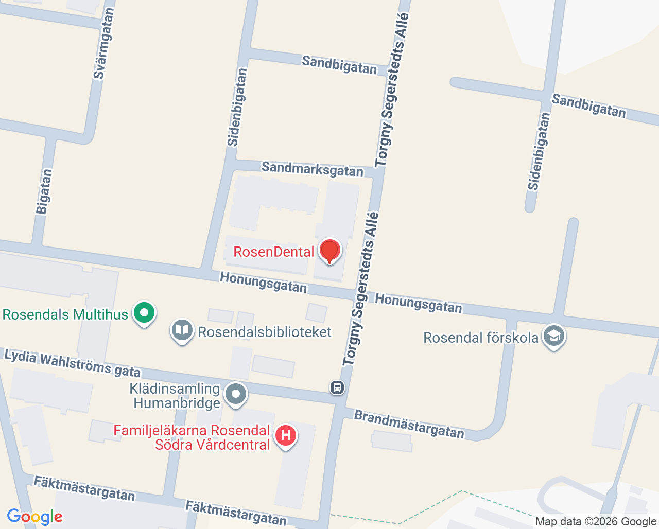 Karta till Praktikertjänst RosenDental, Uppsala