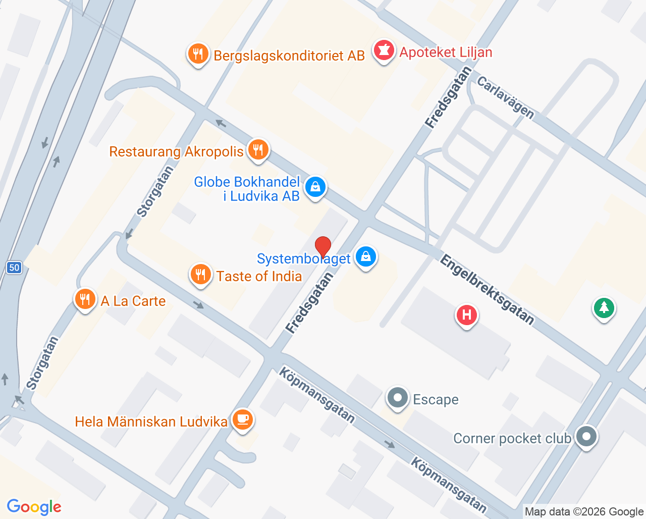 Karta till Elisabeth Fahgéns Tandläkeri, Ludvika