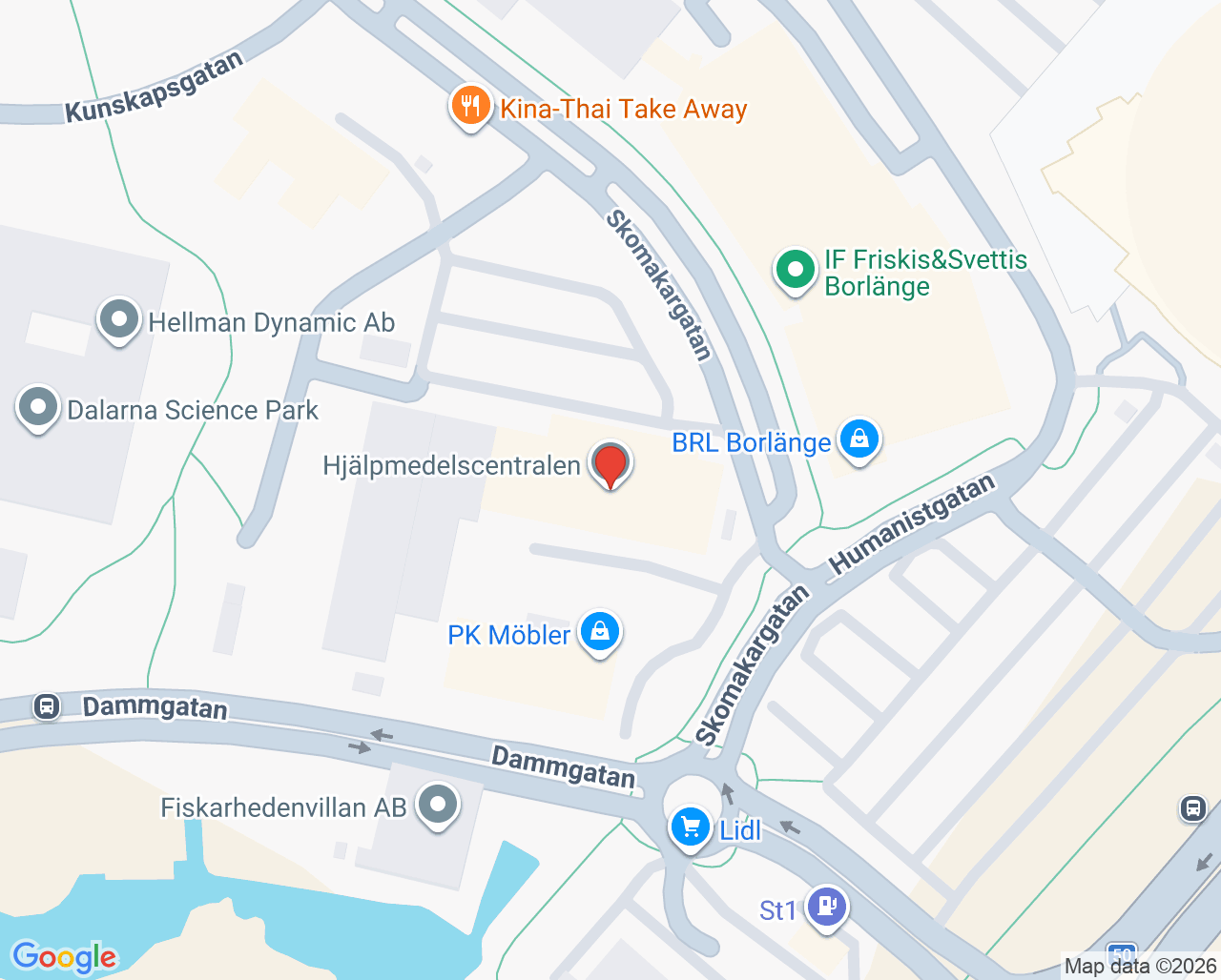 Karta till KLOK Kognition och Kommunikation Hjälpmedelscentral
