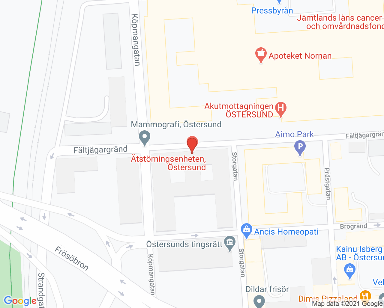 Karta till Ätstörningsenheten, Östersund