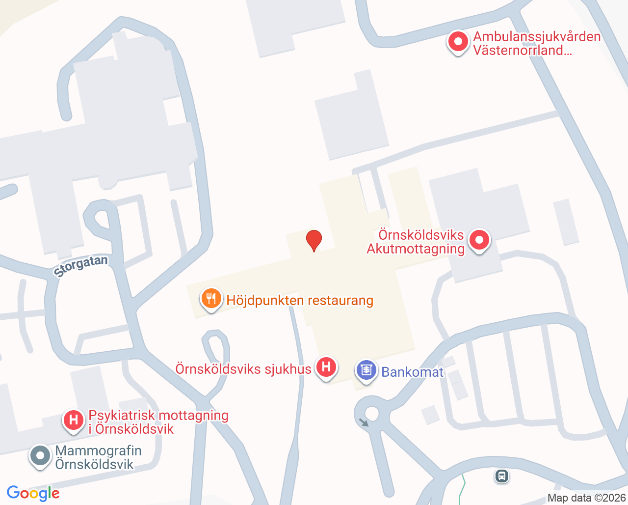 Karta till Barn- och ungdomsavdelning Örnsköldsvik