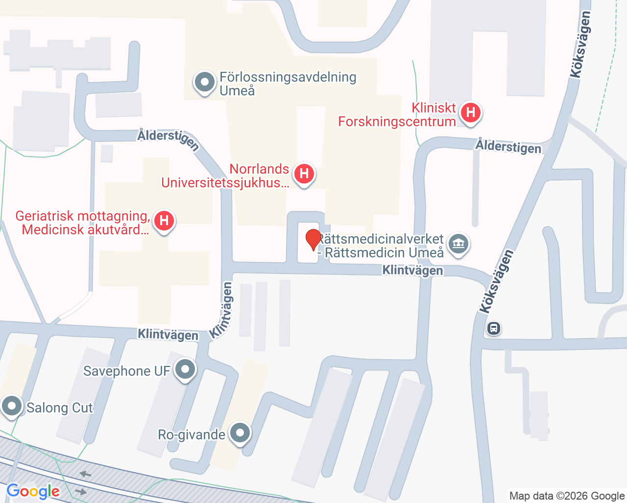 Karta till Cancercentrum Västerbotten