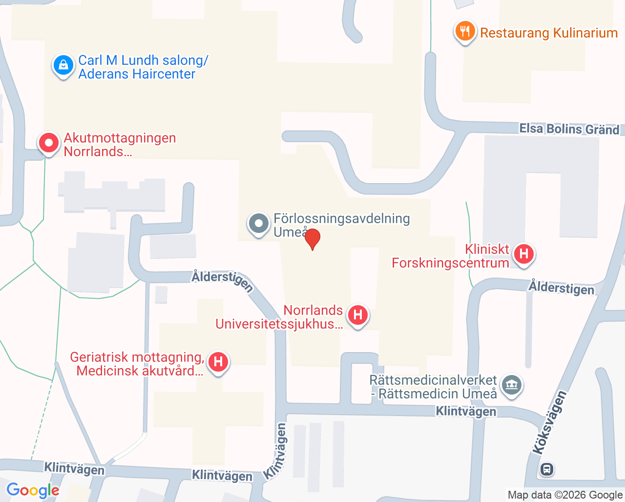 Karta till Urologisk och gynekologisk avdelning Umeå