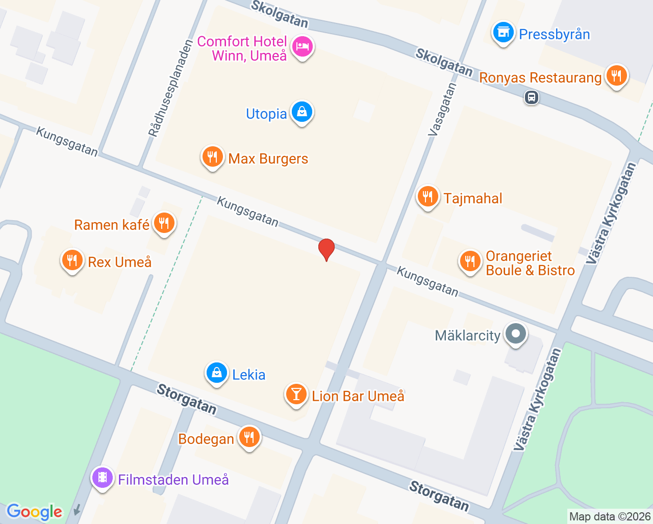 Karta till Tandläkare Wiklund & Krooks AB, Umeå
