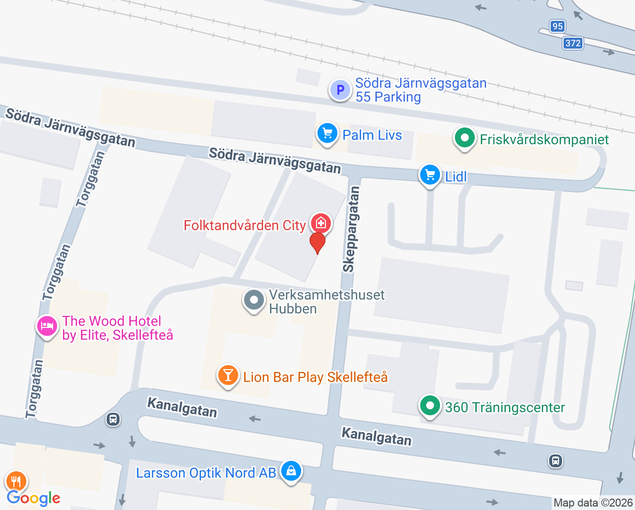 Karta till Folktandvården Tandakuten Skellefteå