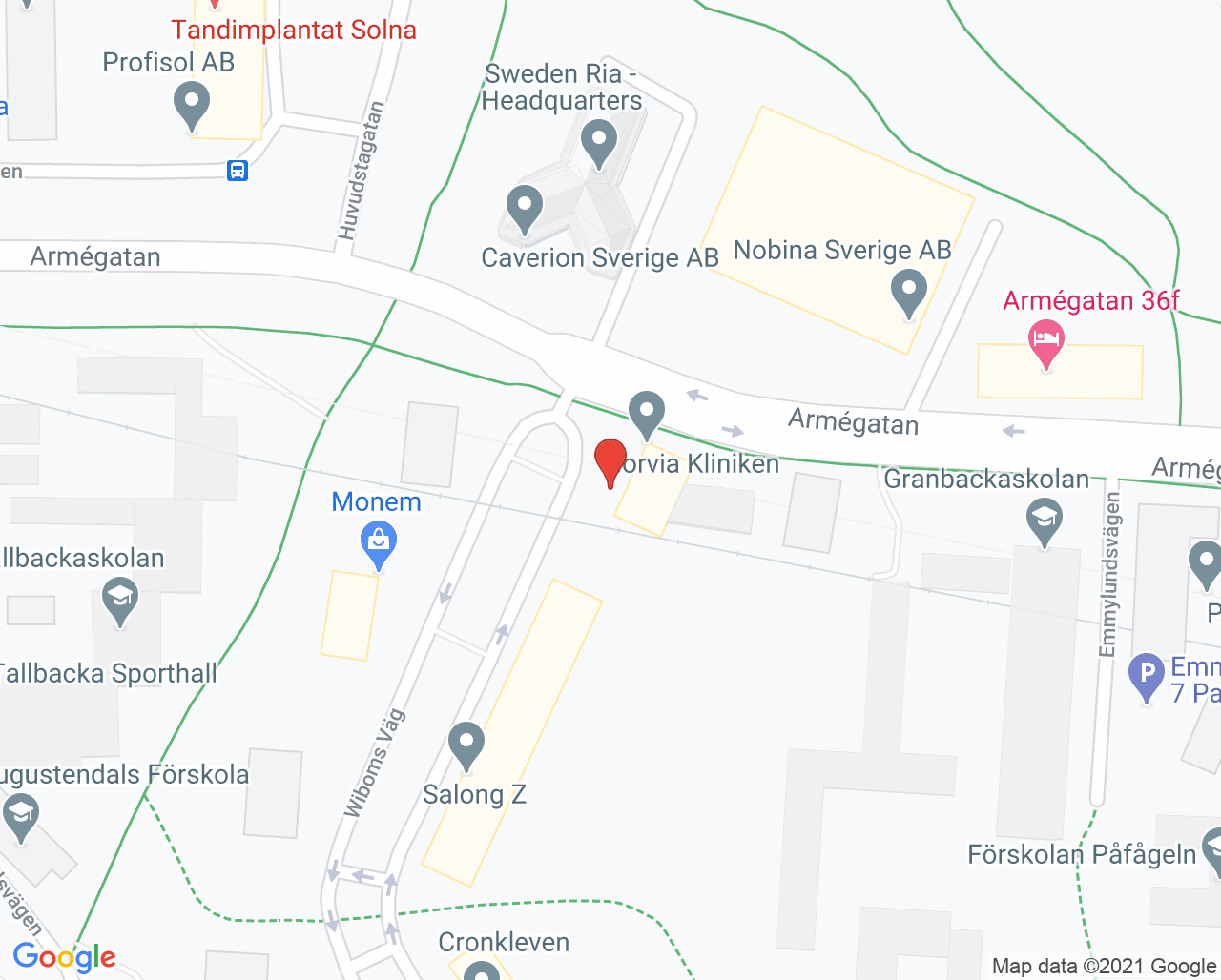 Karta till Norvia Kliniken, Solna