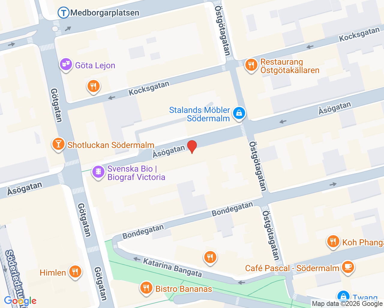 Karta till Mottagningen Åsögatan 122 Fysioterapeut Johanna Högberg