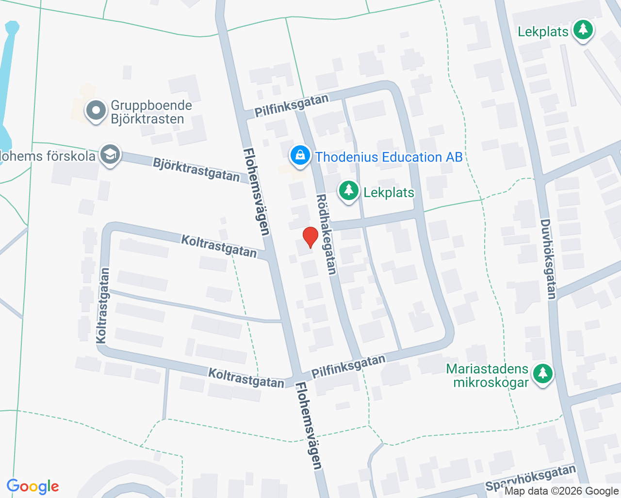 Karta till Katarina Tolstoy psykoterapimottagning filial Rödhakegatan, Helsingborg
