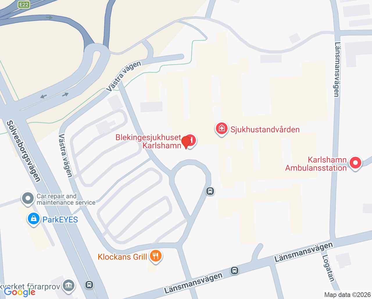 Karta till Orofacial medicin - sjukhustandvård Karlshamn