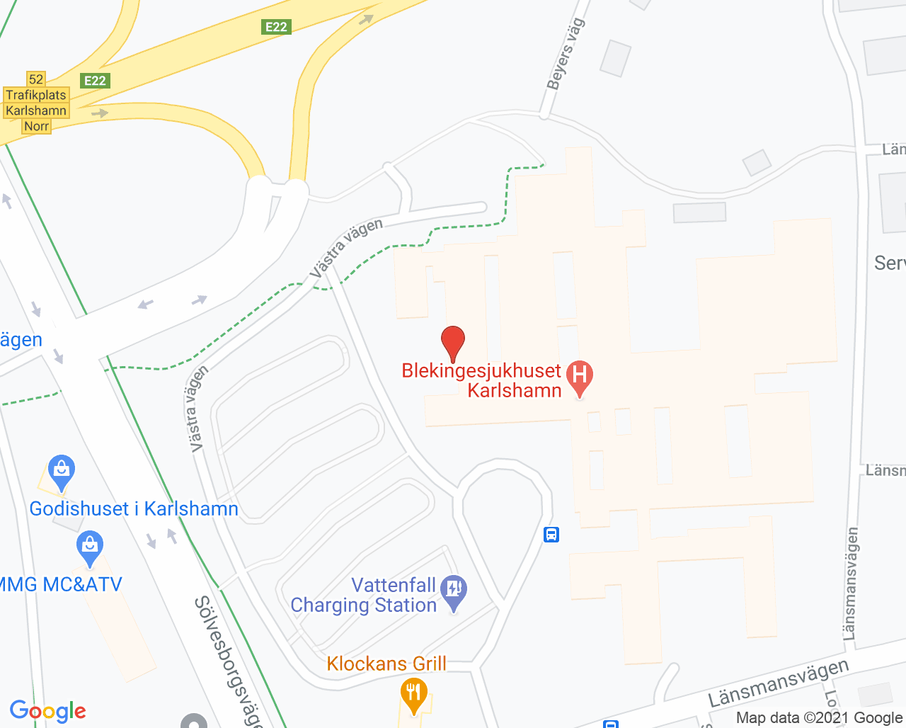 Karta till Blodcentral Karlshamn