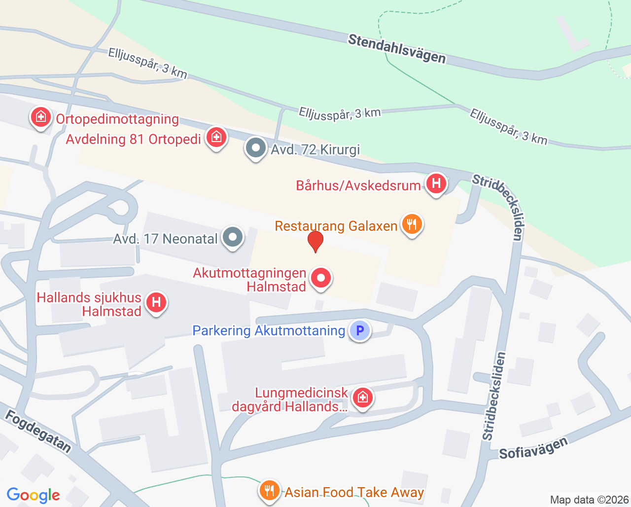 Karta till Medicinska akutvårdsavdelningen Hallands sjukhus Halmstad