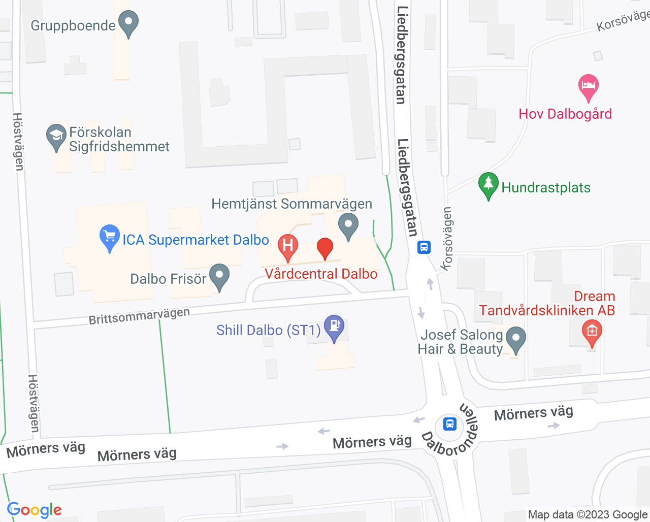 Karta till Dalbo primärvårdsrehab, Växjö