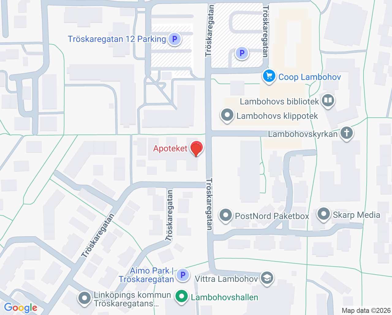 Karta till Vårdcentralen Lambohov, Linköping