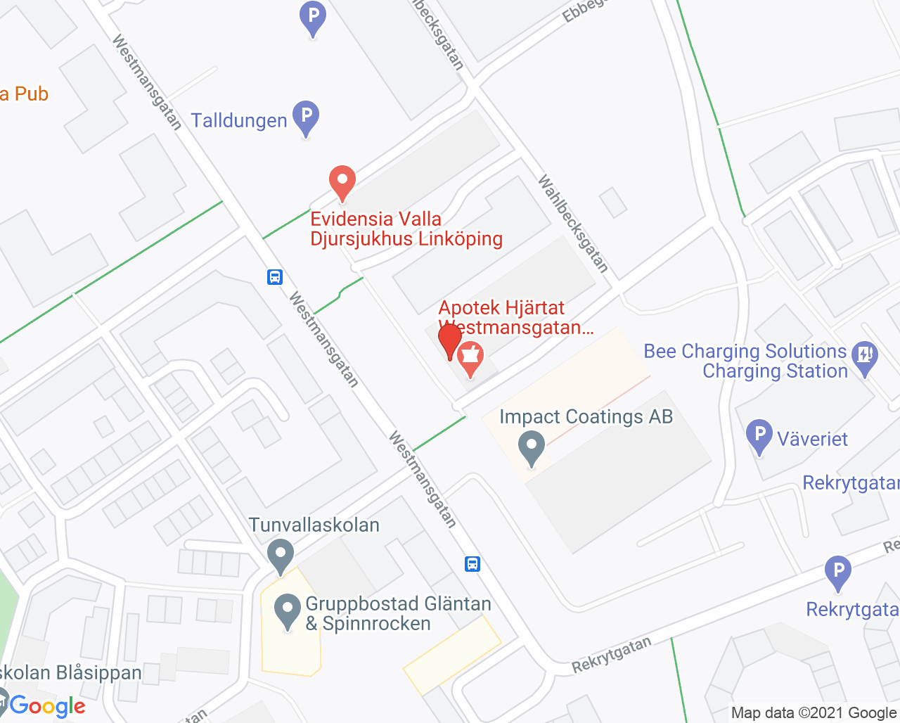 Karta till Vårdcentralen Valla, Linköping