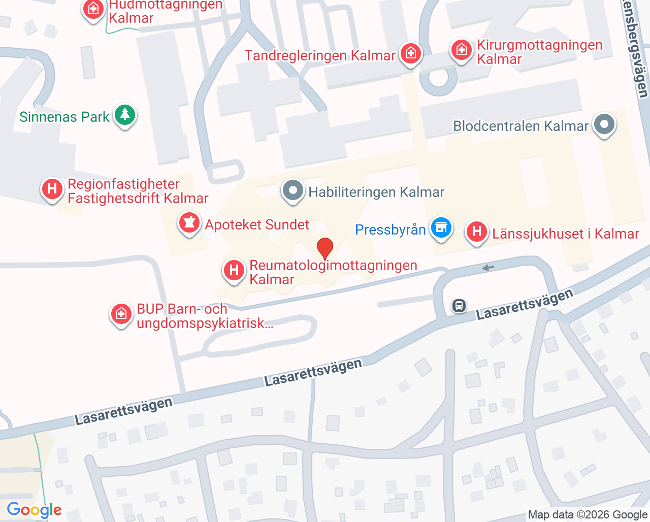Karta till Lung- och allergimottagningen Kalmar
