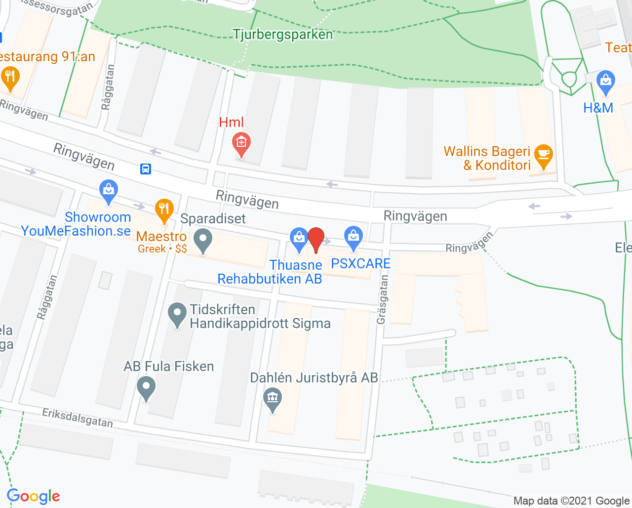 Karta till Thuasne Rehabbutiken, Södermalm