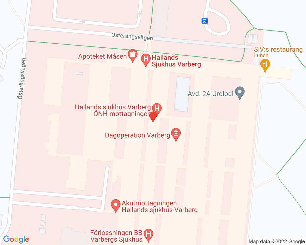 Karta till Blodcentralen Varberg
