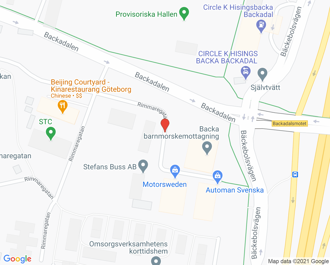 Karta till Närhälsan Backa barnavårdscentral, Hisings Backa