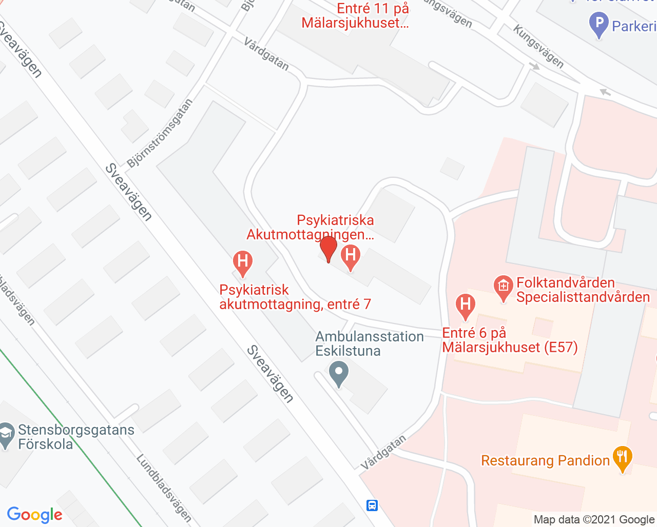 Karta till Psykiatriska akutmottagningen Mälarsjukhuset, Eskilstuna