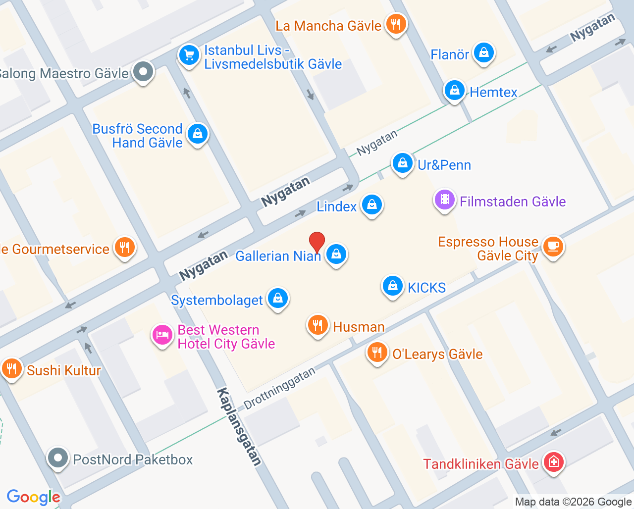 Karta till Synsam Klinik Gävle Gallerian Nian