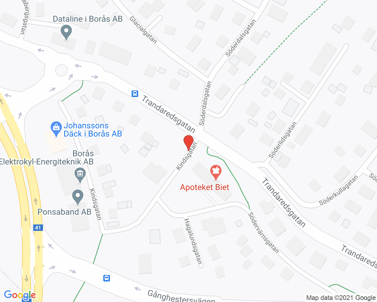 Karta till Närhälsan Trandared vårdcentral, Borås