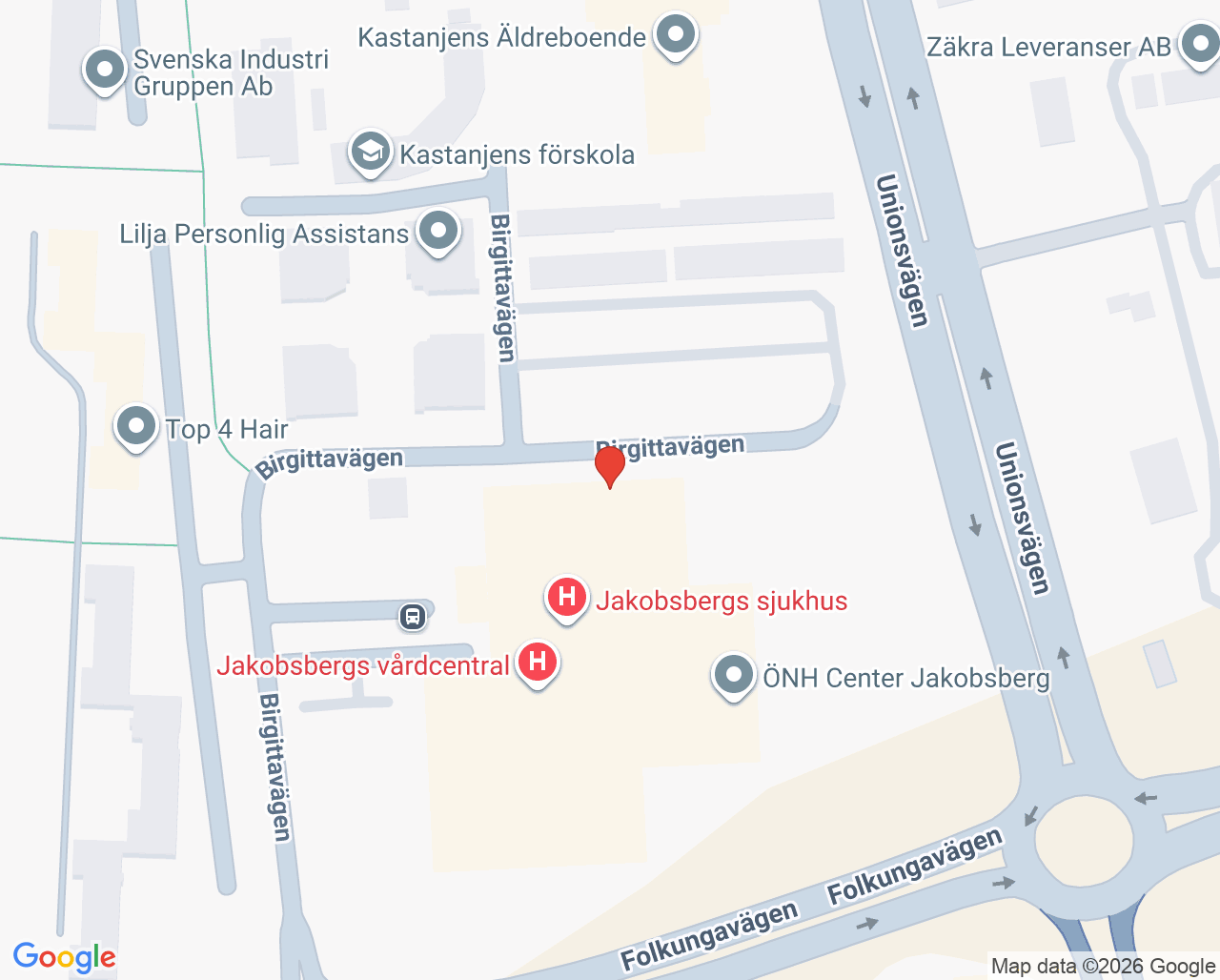 Karta till Unilabs Jakobsberg närlaboratorium, Järfälla