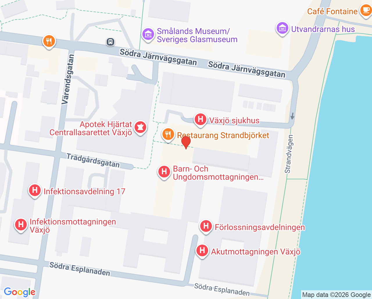 Karta till Ögonmottagningen Växjö, Växjö sjukhus