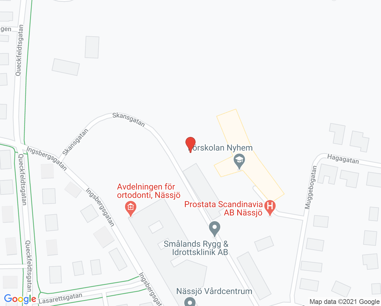 Karta till Barn- och ungdomspsykiatriska mottagningen Nässjö