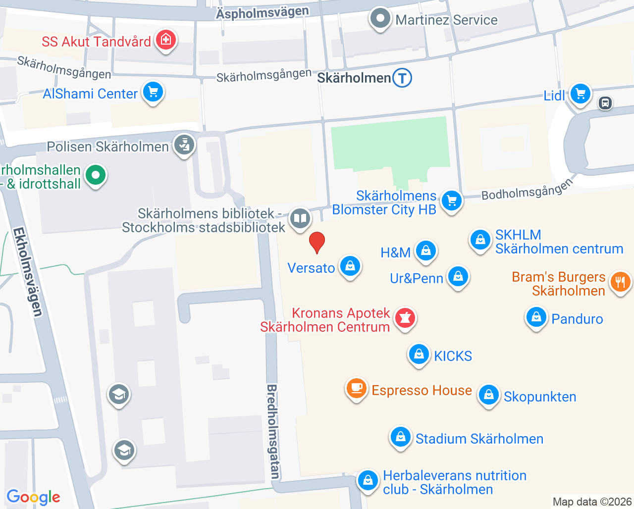 Karta till Meliva Vårdcentral Skärholmenhälsan