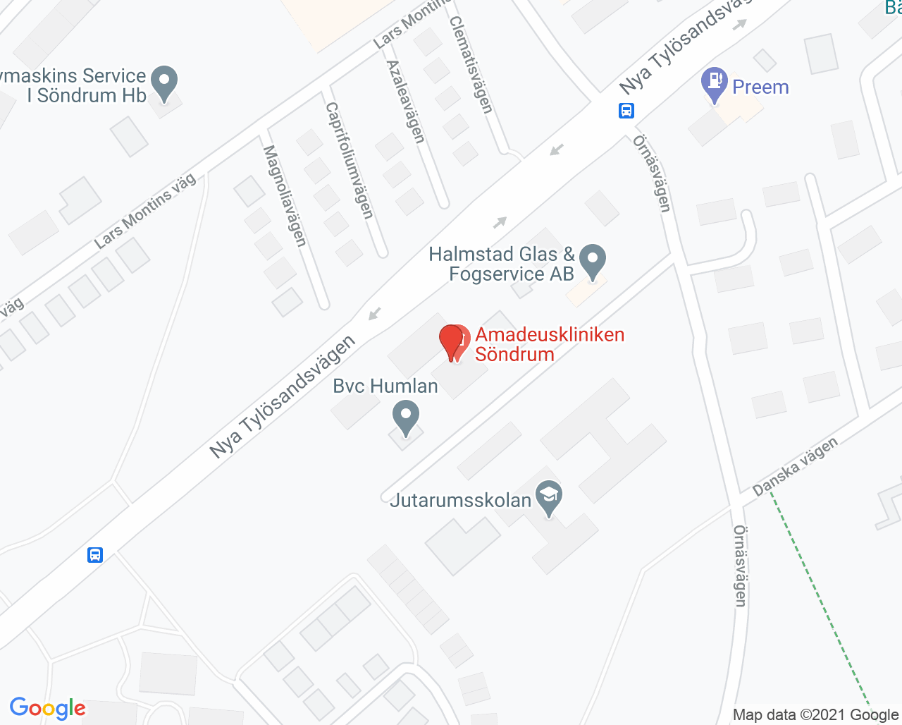 Karta till Arbetsterapin Amadeuskliniken Söndrum, Halmstad