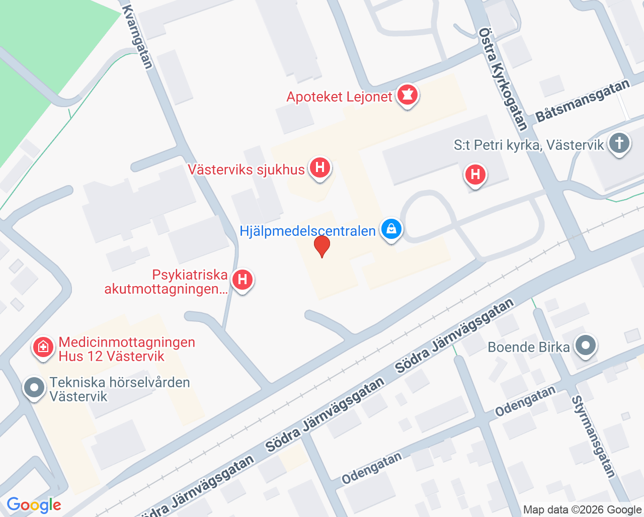 Karta till Samrehab akutblocket Västervik
