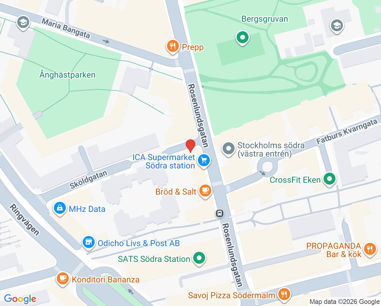 Karta till Språkförskolan Bamse, Södermalm