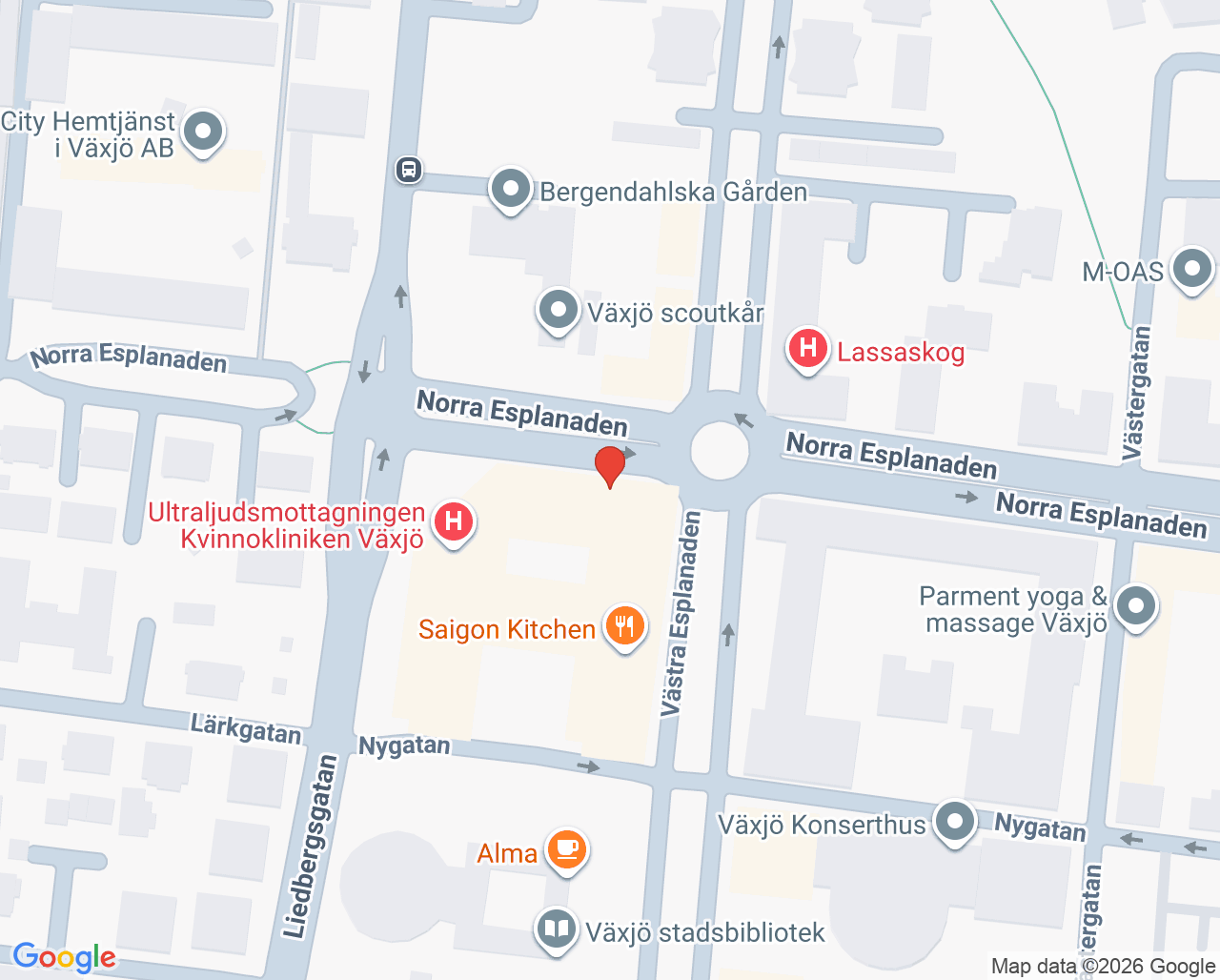 Karta till Centrum primärvårdsrehab, Växjö