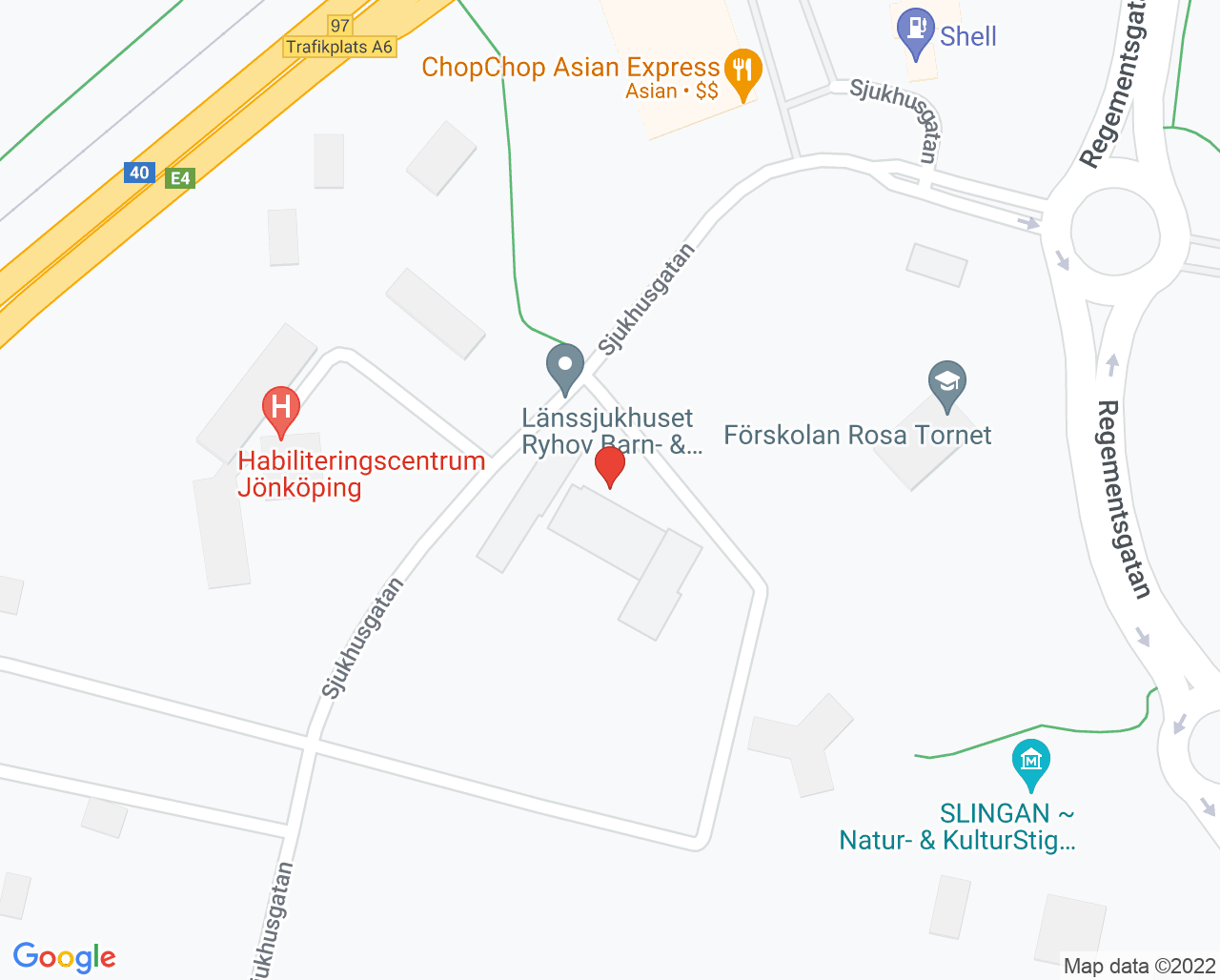 Karta till Barn- och ungdomspsykiatriska mottagningen Jönköping